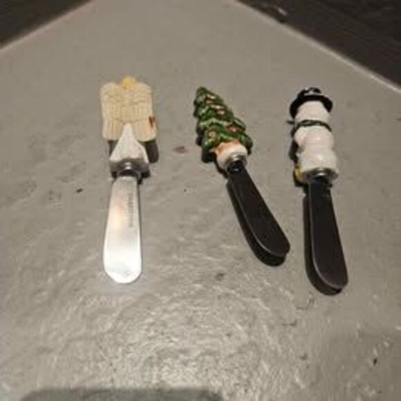 Christmas Cheese Spreaders Ceramic Set of 3 Tree Angel and Snowman - Picture 4 of 5